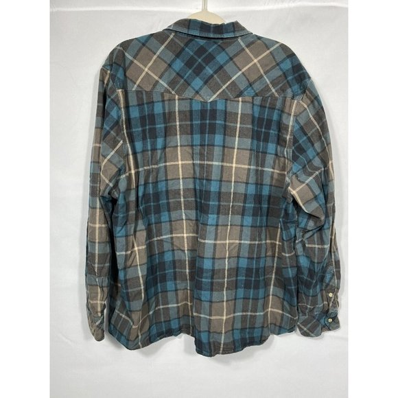 NORTH RIVER MEN LONG SLEEVE BUTTON UP Blue Grey PLAID SHIRT Pearl SNAPS XXL 2xl - Picture 2 of 6